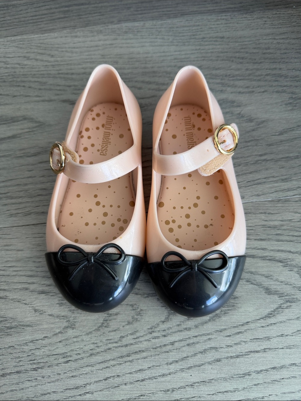 Mini Melissa Pink and Black Bow Mary Jane Flats
